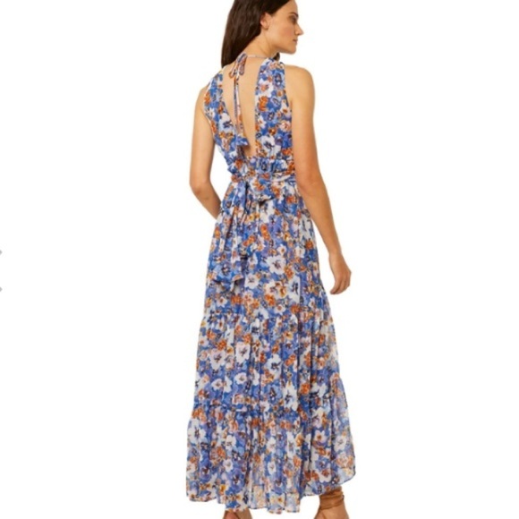 MISA Dominika Maxi Dress XS  Blue Pansy Floral Flowy Plunging Neckline Feminine - Picture 7 of 16